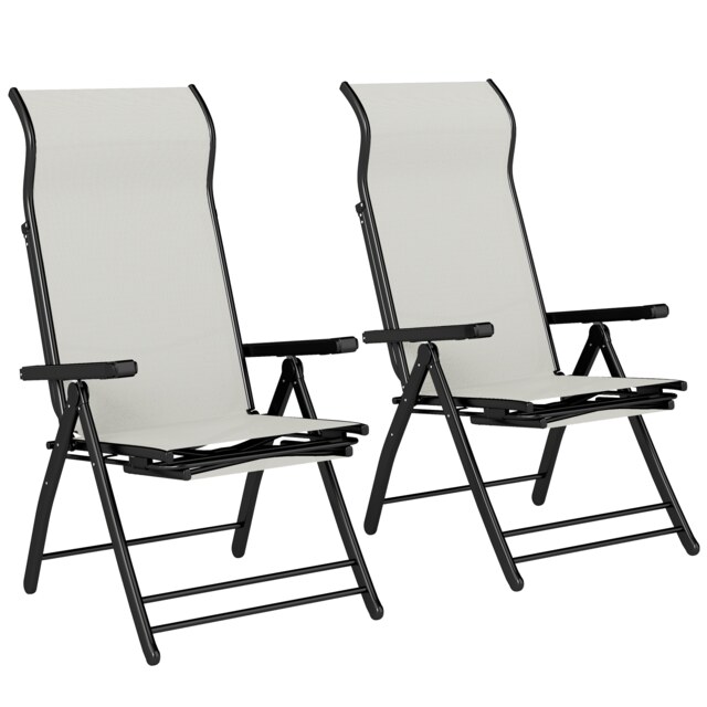 Outsunny Folding Reclining Garden Chairs Set of 2 with Footrest, Light Grey Grey Light Grey L