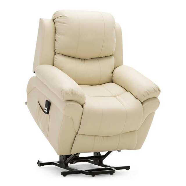 Madison Dual Motor Electric Rise Recliner Bonded Leather Lift Chair (Cream)