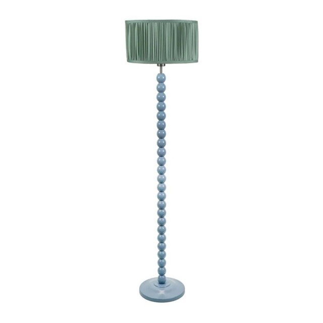 ValueLights Bobbins Powder Blue Floor Lamp Pleat Green Shade Blue Green