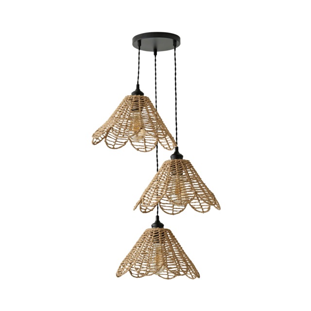 ValueLights Vine Rattan Flower Shade 3 Drop Cluster Black Ceiling Light Black