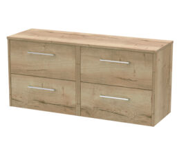 Balterley Winshill Contemporary 4 Drawer Wall Hung Vanity Unit with Worktop, Light Oak, 1200mm