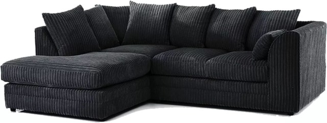 CHICAGO LEFT HAND FACING JUMBO CORD CORNER SOFA LOUNGE IN BLACK