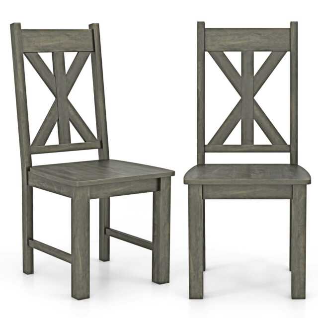 COSTWAY Set of 2 Wooden Dining Chairs Kitchen Chair Grey