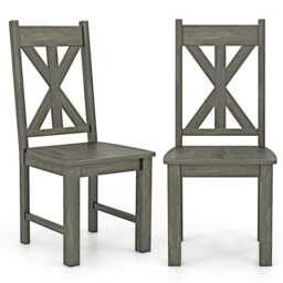 COSTWAY Set of 2 Wooden Dining Chairs Kitchen Chair Grey