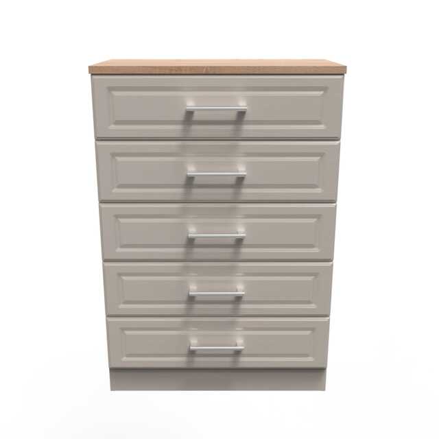Norfolk 5 Drawer Chest of Drawers in Kashmir Ash & Modern Oak (Ready Assembled) Cream Kashmir Ash & Modern Oak