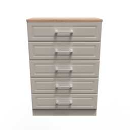 Norfolk 5 Drawer Chest of Drawers in Kashmir Ash & Modern Oak (Ready Assembled) Cream Kashmir Ash & Modern Oak