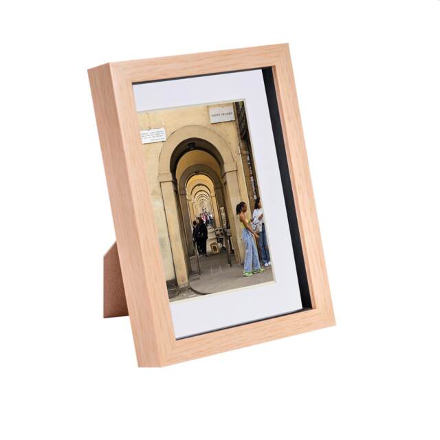 "Nicola Spring A5 (6 x 8"") Photo Frame - Light Wood/White Mount - 3D Photo Picture Frame Box Portrait Display Case (23.5 x 17cm)"