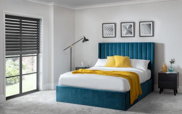 "Premium - Teal Scalloped Velvet Ottoman Bed - Double 4ft 6"" (135cm)"