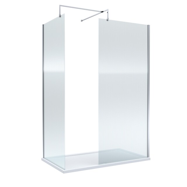 Balterley Fluted Glass Walk In Wetroom Screens with Profile and Shower Tray Silver Chrome