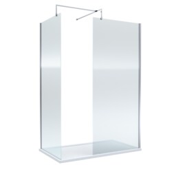 Balterley Fluted Glass Walk In Wetroom Screens with Profile and Shower Tray Silver Chrome
