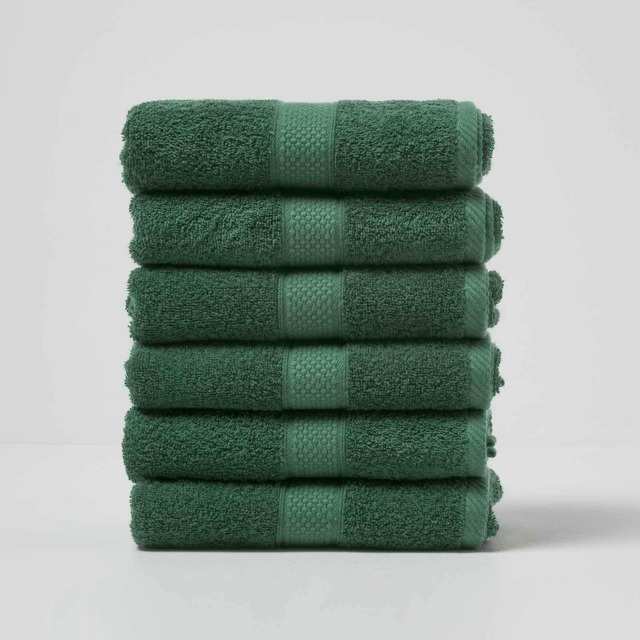 Homescapes Turkish Cotton Hand Towel Set of 6 - Dark Green Green Hand towel 6