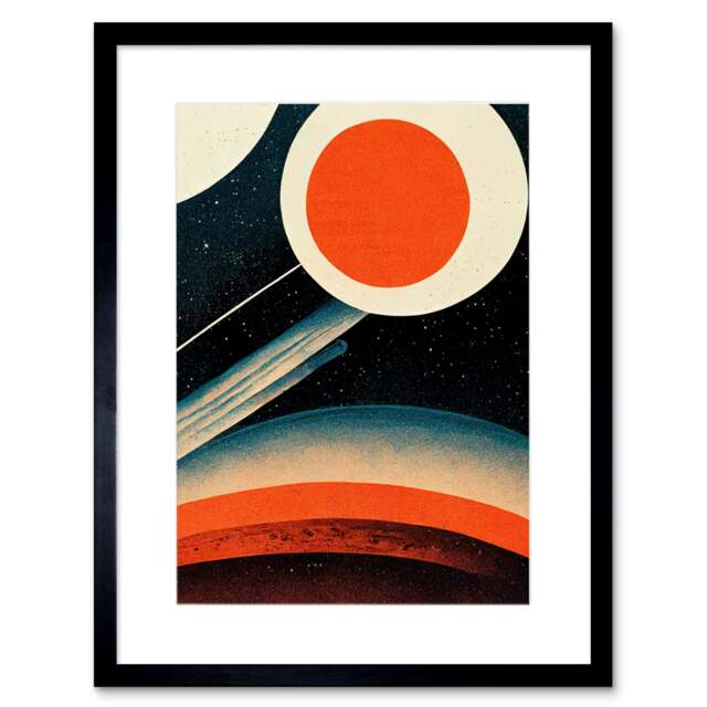 "Retro Boho Space Starscape Abstract Mid Century Style 9x7"" Black Framed Wall Art Print"
