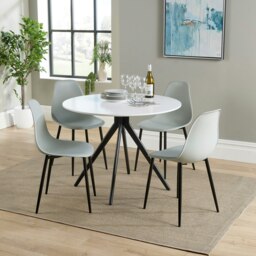 Aspen White 100cm Round Dining Table with 4 Curve Plastic Chairs - Modern Dining Set Grey Grey One Size 1