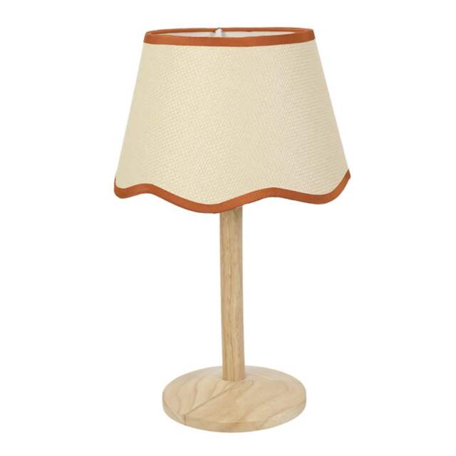ValueLights Triston Light Wood Table Lamp Scallop Rust Trim Taper Shade