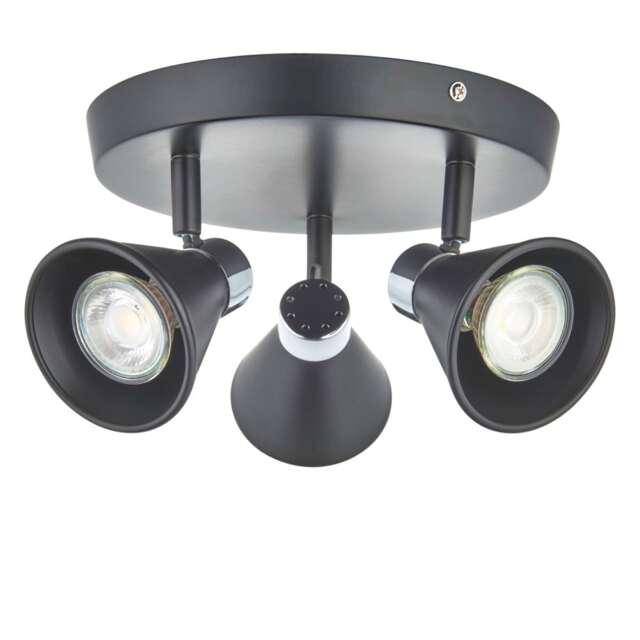 Burton - Matt Black & Chrome Detail 3 Way Adjustable Ceiling Spotlight