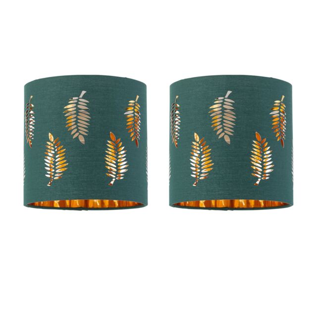 Set of 2 Fern - Dark Green Cut Out 15.5cm Table Lamp Shades Green Gold Small 2