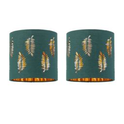 Set of 2 Fern - Dark Green Cut Out 15.5cm Table Lamp Shades Green Gold Small 2