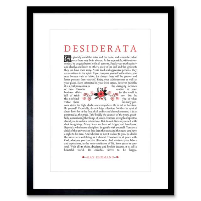 "Poem Desiderata Max Ehrmann Bright Simple Floral 9x7"" Black Framed Wall Art Print"