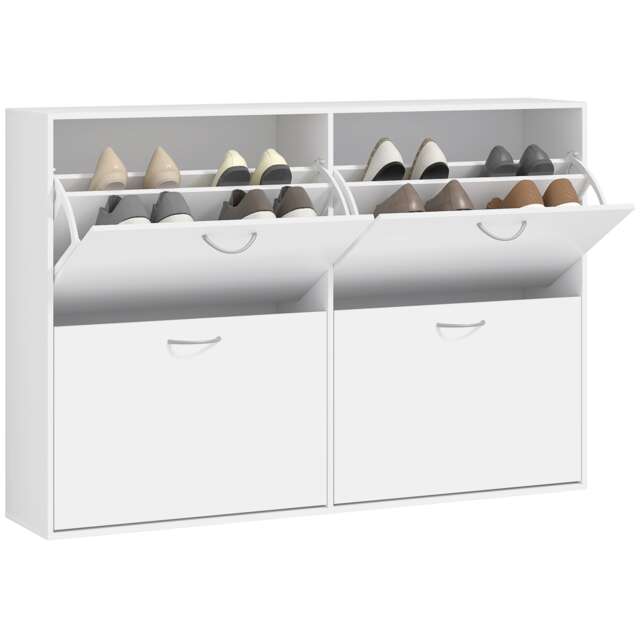 HOMCOM Shoe Cabinet with 4 Flip Drawer, Modern Shoe Storage Cabinet with Adjustable Shelves for Hallway, Entryway, Holds 16-24 Pairs, White