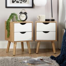 Bedside Cabinet Oak White 2 Drawer Bedroom Side Table For Storage Wooden Legs
