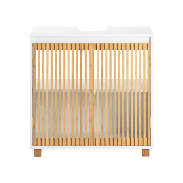 SoBuy Under Sink Cabinet with 2 Bamboo Slatted Doors, White, 23.6x13.0x23.6 in, 11.5 kg - BZR125-W