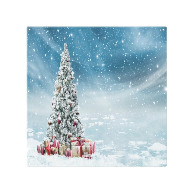 Beautiful Decorated Snowed In Christmas Tree Dining Splash Back White
