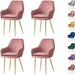 MOF Set of 4 Dining chair Armchair with Armrest & Backrest Upholstered seat with Metal legs T05 Pink