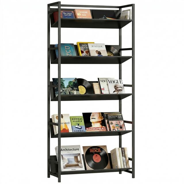 HOMCOM Bookcase Anti-Slip Design 5-Tier Black Black 80W x 35D x 174H cm