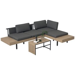 Outsunny HDPE Garden Furniture Sets with Cushions, Table, L-Shaped Sofa, Grey Grey