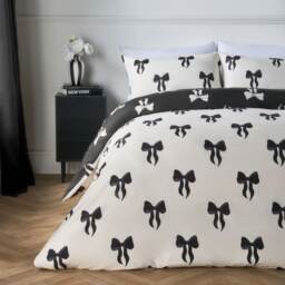 OHS Bow Reversible Soft Cosy Plump Duvet Cover and Pillowcase Bedding Set White Mono Single