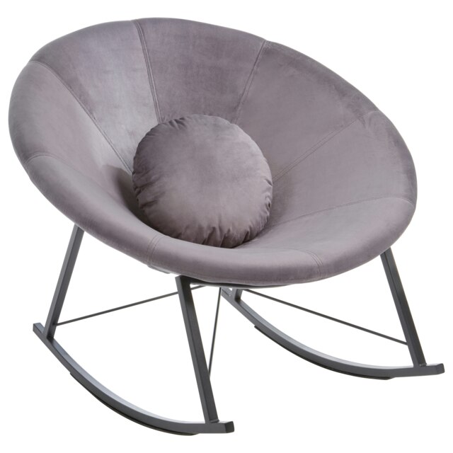 Orsina Luxe Grey Rocking Chair, Textured Velvet Upholstered Armless Chair For Reading, Sturdy Retro Design Seat