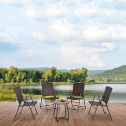 Outsunny Folding Garden Chairs Set of 4, PE Rattan Garden Dining Chairs with Armrests, High Back and Steel Frame, Weather Resistant Outdoor Dining Furniture for Patio, Balcony, Brown