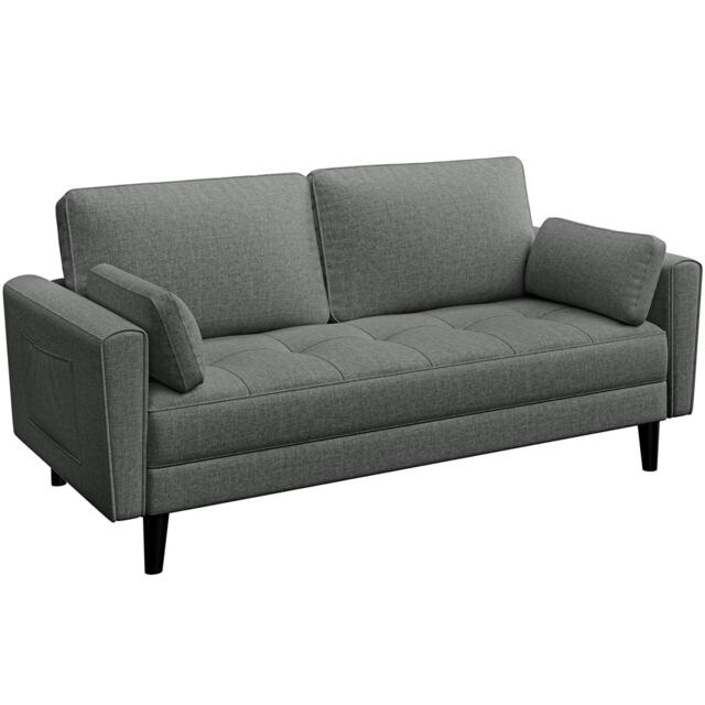 Yaheetech Fabric Upholstered Sofa 2 Seater Couch with Tufted Single Seat Cushion Grey Dark Grey Two Seater