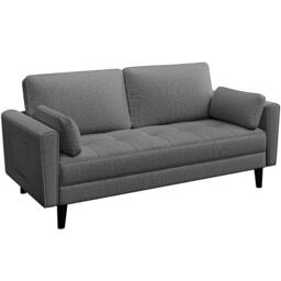 Yaheetech Fabric Upholstered Sofa 2 Seater Couch with Tufted Single Seat Cushion Grey Dark Grey Two Seater