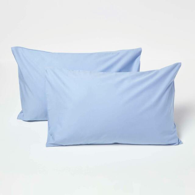 Homescapes Blue Cotton Kids Pillowcases 40 x 60 cm 200 Thread Count - 2 Pack Blue