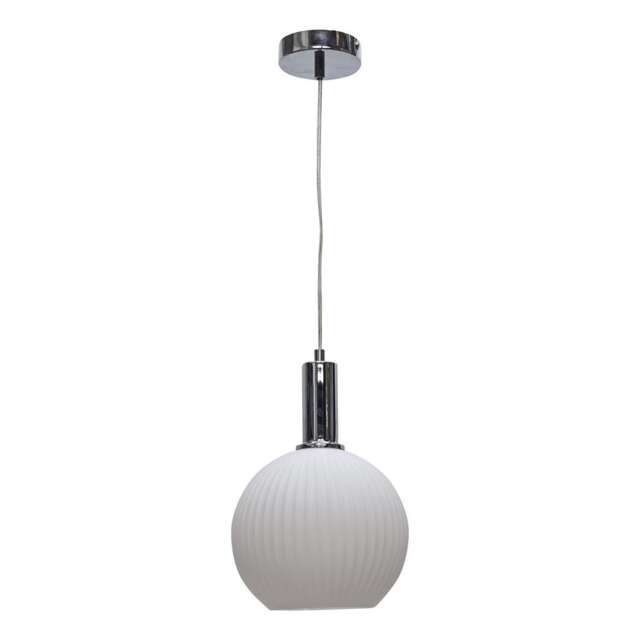 Betchley - White Ribbed Glass Globe Chrome Deco Pendant Fitting
