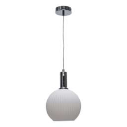 Betchley - White Ribbed Glass Globe Chrome Deco Pendant Fitting