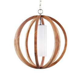 Allier 1 Light Small Spherical Cage Ceiling Pendant Brushed Steel, Light wood, E27