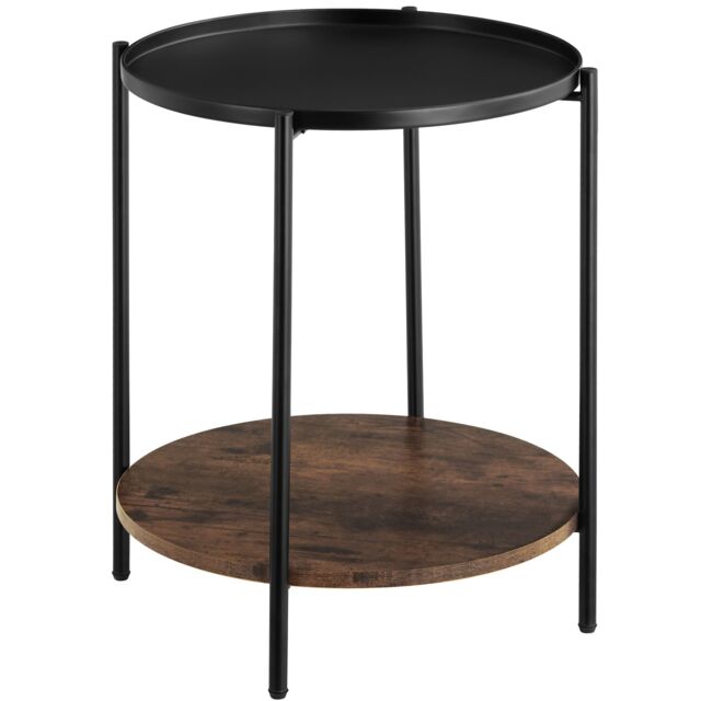 Bedside Table Sunderland - industrial style, round with 2 shelves, 45.5 x 54.5 cm Brown Industrial wood dark, rustic 45,50 x 45,50 x 54,50 cm 1