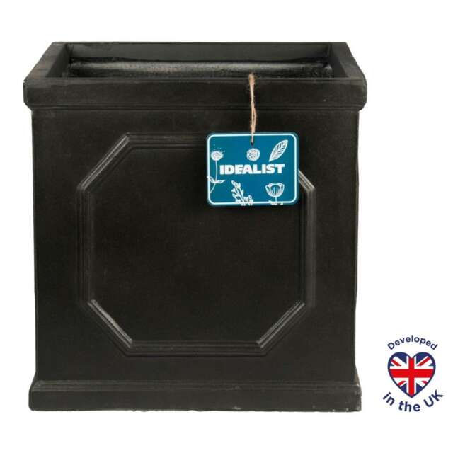 Faux Lead Chelsea Box Square Dark Grey Light Stone Garden Planter W37 H38 L37 cm, 52 ltrs Cap.