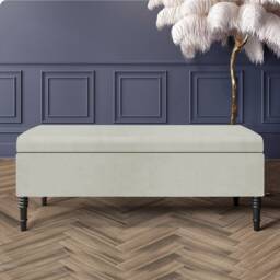 Paris Plain 180cm Ottoman Storage Bench - Plush Velvet Shoe Bench - Cream Upholstery Footstool with Storage