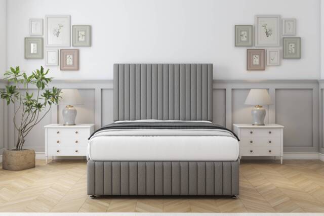 "Sloomy Madison Pewter Dumfries Divan Bed With Mattress No Drawers With 26"" Strutted Headboard & 12"" Matching Footboard 4' Small Double Grey Pewter Small Double 1"