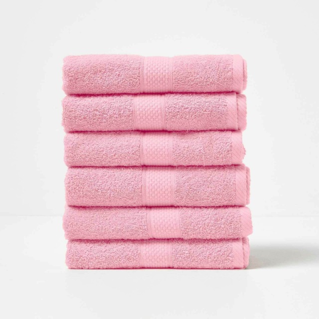 Homescapes Turkish Cotton Hand Towel Set of 6 - Pink Pink Hand towel 6