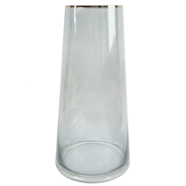 28cm Gold Rim Smoke Grey Glass Vase Grey 28