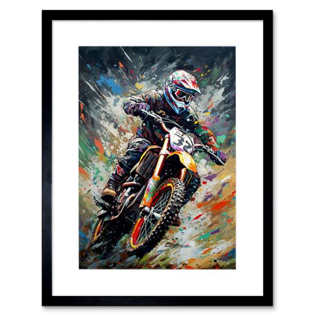 "Motocross Race Action Shot Portrait 9x7"" Black Framed Wall Art Print"