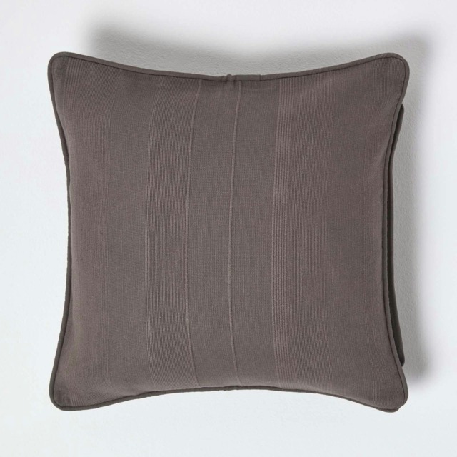 Homescapes Cotton Rajput Ribbed Charcoal Grey Cushion Cover - 60 x 60 cm Grey Charcoal Grey 60 x 60 cm