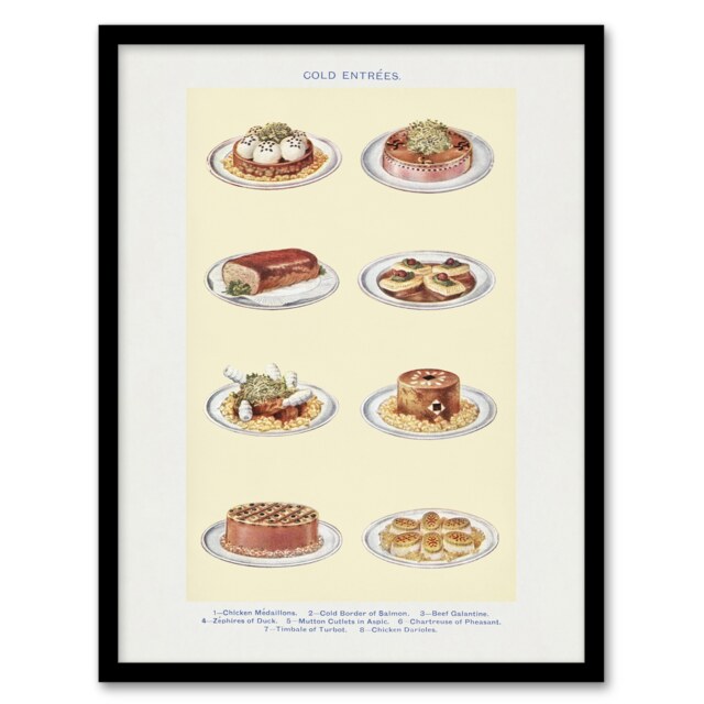 Mrs Beeton Household Management Cold Entree Dishes Framed Wall Art Print A3