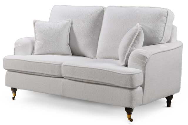 Teddy Boucle Fabric White 2 Seater Bella Sofa with Plain Cushions ASTBURY
