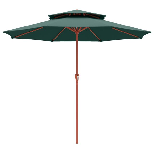 Outsunny 2.7 m Garden Parasol with Double Top, Green Green Cream White 270 x 270 x 240 cm