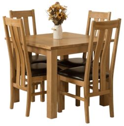 Oslo 90 x 90 cm Oak Small Dining Table and 4 Princeton Oak Chairs Brown Brown